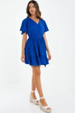 Petite Royal Blue Wrap Skater Dress 9 Petite Royal Blue Wrap Skater Dress -Women Clothing Sales Store 00100038402 XS