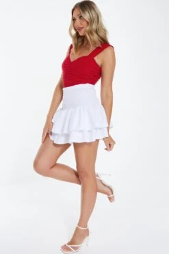White Ruched Frill Mini Skirt 9 White Ruched Frill Mini Skirt -Women Clothing Sales Store 00100038421 XS