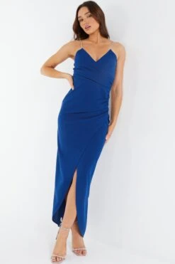 Royal Blue Diamante Wrap Maxi Dress -Women Clothing Sales Store 00100038454 XM