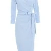 Light Blue Wrap Tie Midi Dress -Women Clothing Sales Store 00100038461 ZM