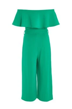 Petite Green Bardot Frill Culotte Jumpsuit -Women Clothing Sales Store 00100038487 ZB