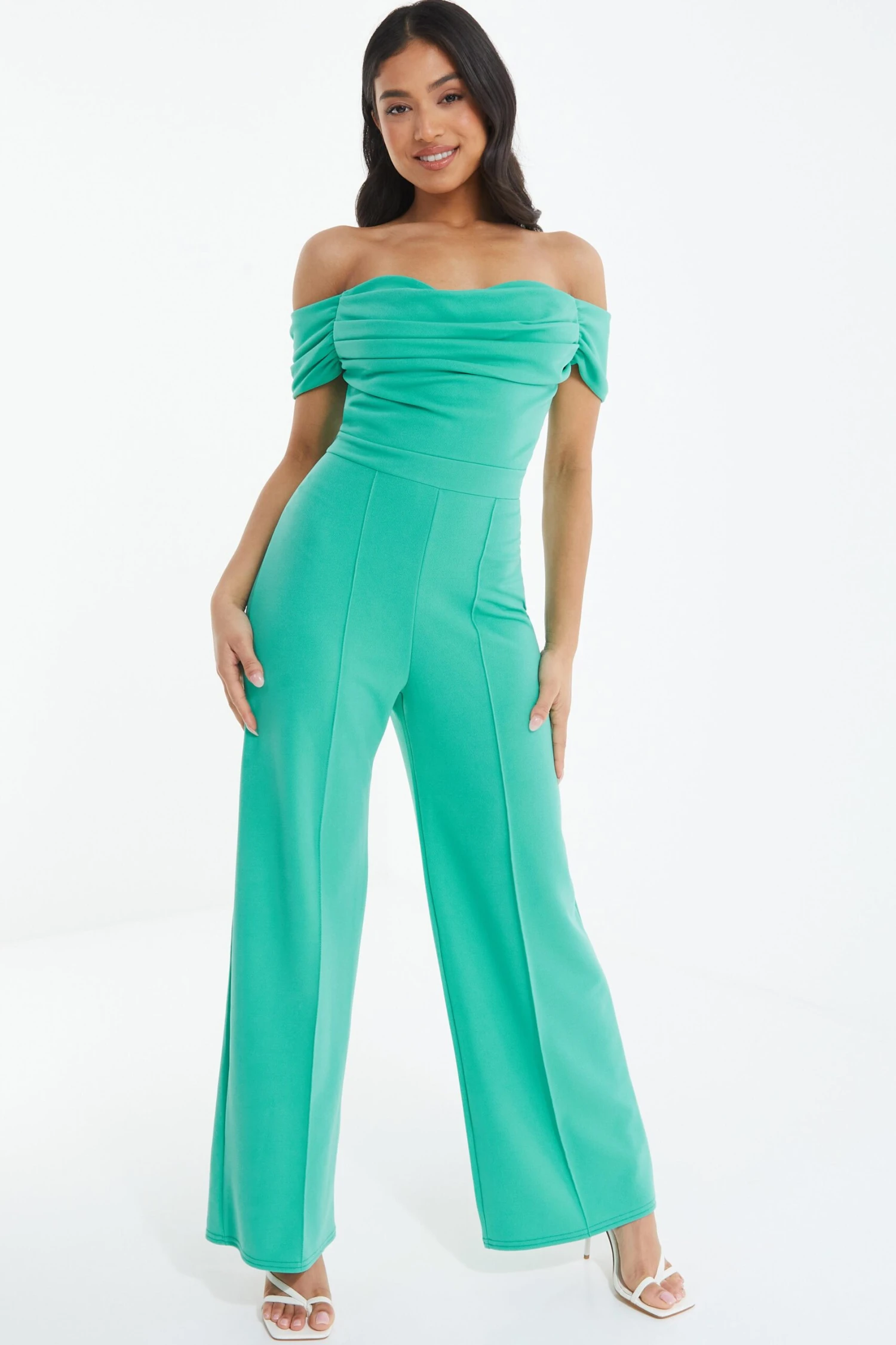 Petite Jade Green Bardot Palazzo Jumpsuit 2 Petite Jade Green Bardot Palazzo Jumpsuit - Image 2