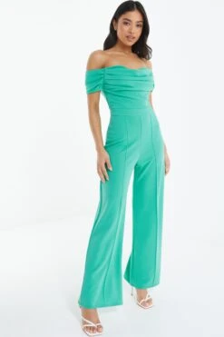 Petite Jade Green Bardot Palazzo Jumpsuit 9 Petite Jade Green Bardot Palazzo Jumpsuit -Women Clothing Sales Store 00100038499 XS