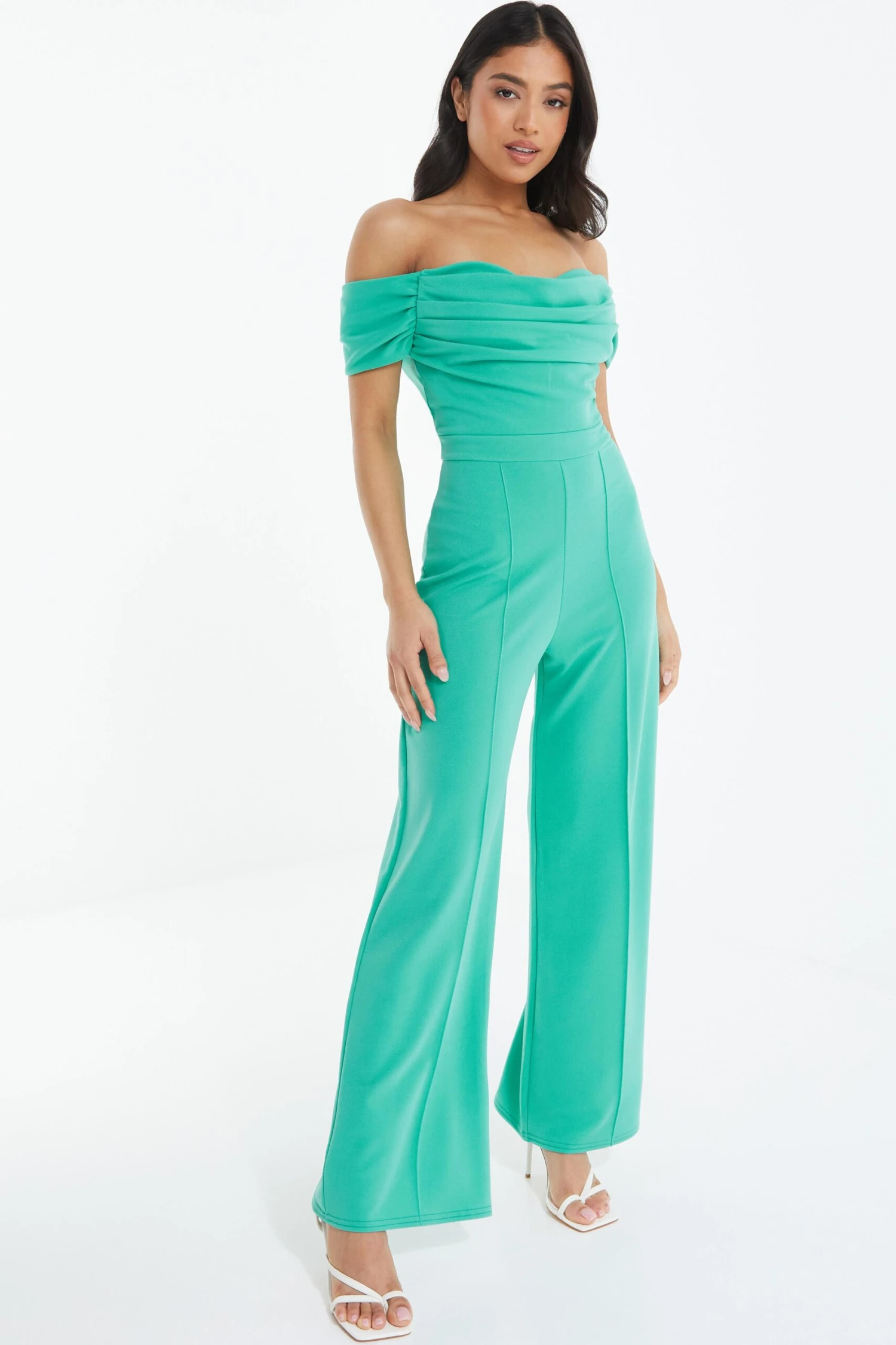Petite Jade Green Bardot Palazzo Jumpsuit 4 Petite Jade Green Bardot Palazzo Jumpsuit - Image 4