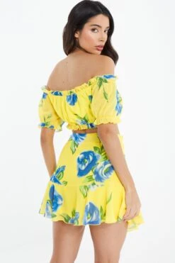 Yellow Floral Wrap Mini Skirt -Women Clothing Sales Store 00100038548 XB