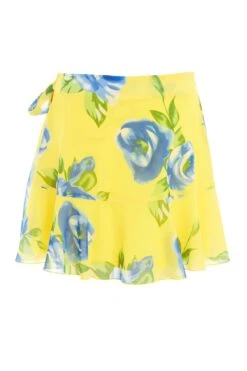 Yellow Floral Wrap Mini Skirt -Women Clothing Sales Store 00100038548 ZB