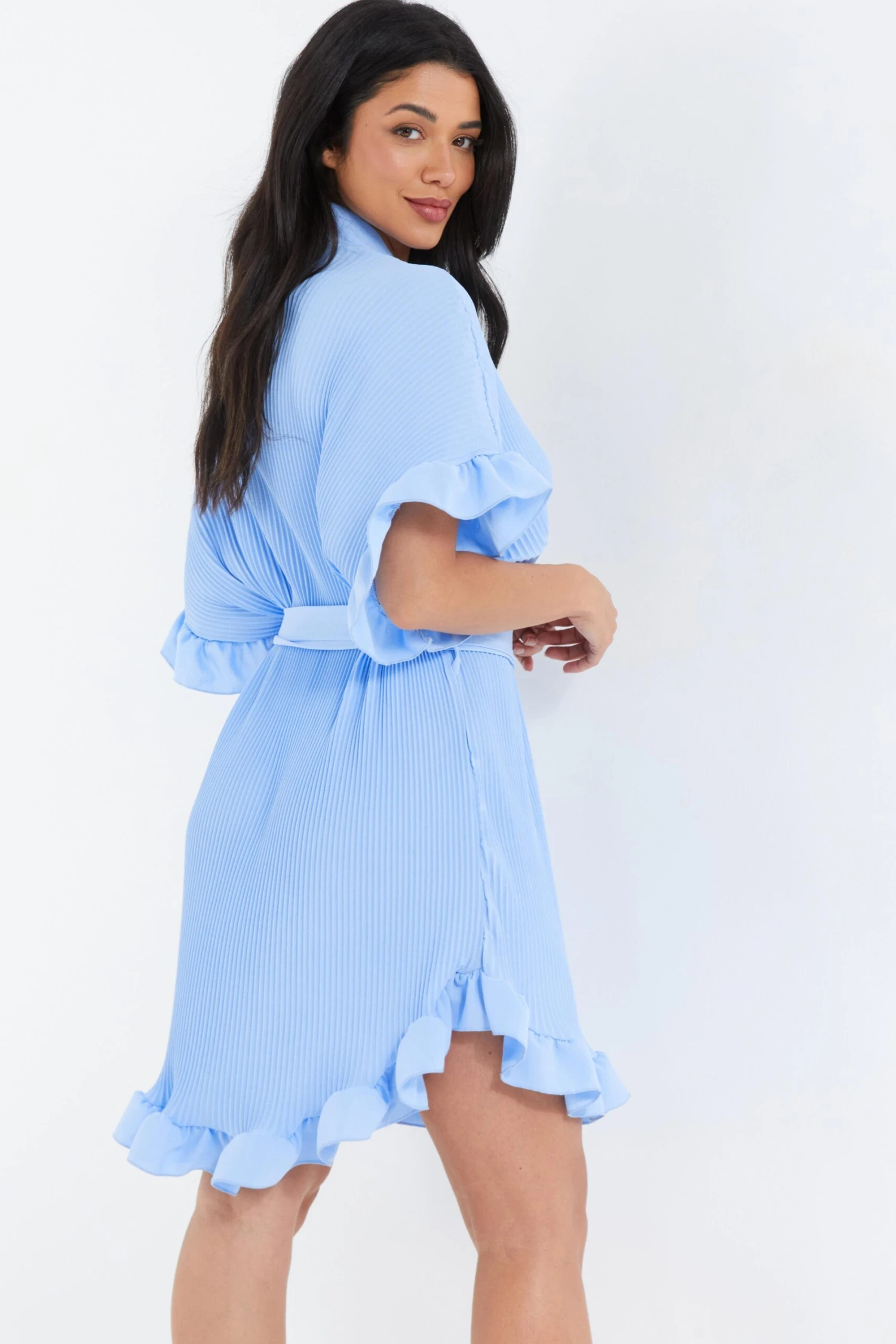 Blue Oversized Pleated Shirt Dress 3 Blue Oversized Pleated Shirt Dress - Image 3