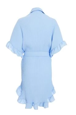 Blue Oversized Pleated Shirt Dress 10 Blue Oversized Pleated Shirt Dress -Women Clothing Sales Store 00100038566 ZB