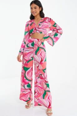Petite Pink Scarf Print Palazzo Trousers 9 Petite Pink Scarf Print Palazzo Trousers -Women Clothing Sales Store 00100038626 XS