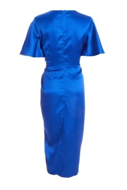 Royal Blue Satin Wrap Ruched Midi Dress 10 Royal Blue Satin Wrap Ruched Midi Dress -Women Clothing Sales Store 00100038638 ZB