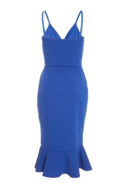 Blue Frill Wrap Midi Dress -Women Clothing Sales Store 00100038644 ZB