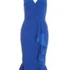 Blue Frill Wrap Midi Dress -Women Clothing Sales Store 00100038644 ZM