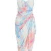 Blue Marble Print Ruched Midi Dress -Women Clothing Sales Store 00100038761 ZM