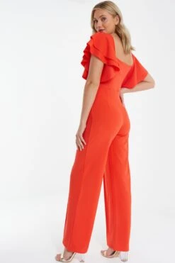 Orange Frill Sleeve Palazzo Jumpsuit 8 Orange Frill Sleeve Palazzo Jumpsuit -Women Clothing Sales Store 00100038772 XB