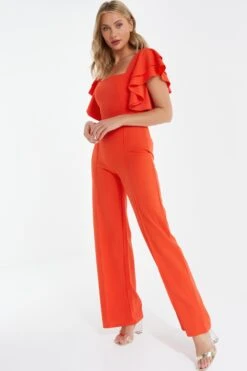 Orange Frill Sleeve Palazzo Jumpsuit 9 Orange Frill Sleeve Palazzo Jumpsuit -Women Clothing Sales Store 00100038772 XS