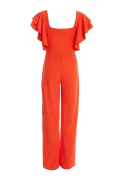 Orange Frill Sleeve Palazzo Jumpsuit 10 Orange Frill Sleeve Palazzo Jumpsuit -Women Clothing Sales Store 00100038772 ZB