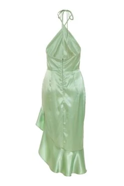 Petite Sage Halter Neck Asymmetric Midi Dress -Women Clothing Sales Store 00100038796 ZB