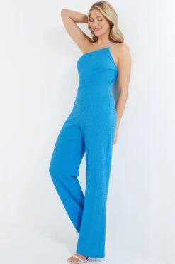 Blue One Shoulder Palazzo Jumpsuit -Women Clothing Sales Store 00100038851 XS