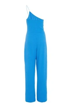Blue One Shoulder Palazzo Jumpsuit -Women Clothing Sales Store 00100038851 ZB