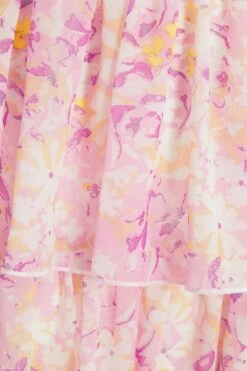 Pink Floral Tiered Midi Dress -Women Clothing Sales Store 00100038871 ZS