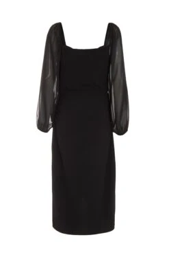 Black Ruched Mesh Midi Dress -Women Clothing Sales Store 00100038877 ZB