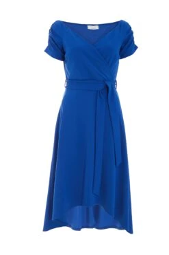 Royal Blue Bardot Dip Hem Midi Dress