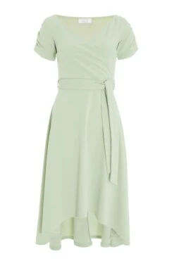 Green Bardot Dip Hem Midi Dress