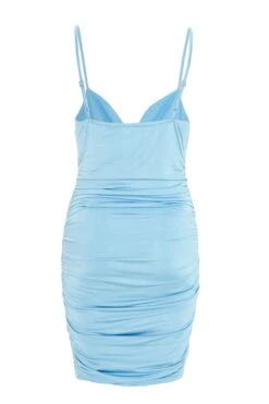 Blue Ruched Bodycon Mini Dress -Women Clothing Sales Store 00100038998 ZB