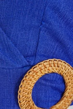 Blue Wrap Long Sleeve Crop Top -Women Clothing Sales Store 00100039037 ZS