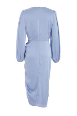 Blue Satin Ruched Midi Dress -Women Clothing Sales Store 00100039119 ZB