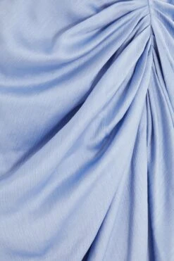 Blue Satin Ruched Midi Dress -Women Clothing Sales Store 00100039119 ZS