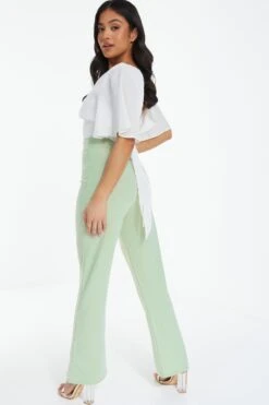Petite Sage Split Front Trousers -Women Clothing Sales Store 00100039142 XB