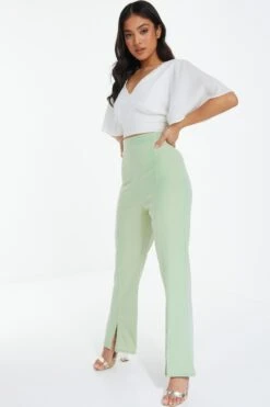Petite Sage Split Front Trousers -Women Clothing Sales Store 00100039142 XS