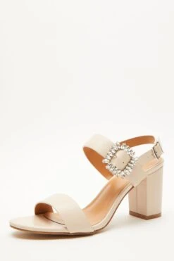 Nude Diamante Buckle Block Heels -Women Clothing Sales Store 00100039169 XB