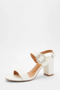 White Dimanate Buckle Block Heels -Women Clothing Sales Store 00100039171 XB