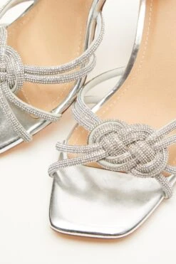 Silver Diamante Mule Block Heels -Women Clothing Sales Store 00100039187 ZB