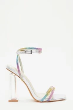 Multicoloured Diamante Clear Block Heeled Sandals -Women Clothing Sales Store 00100039191 XM