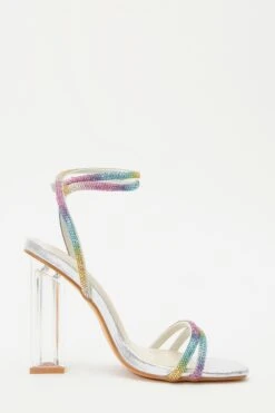 Multicoloured Diamante Clear Block Heeled Sandals -Women Clothing Sales Store 00100039191 ZS