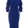 Royal Blue Wrap Tie Midi Dress -Women Clothing Sales Store 00100039356 ZM