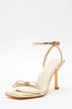 Gold Bow Heeled Sandals -Women Clothing Sales Store 00100039713 XB