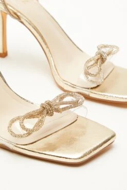 Gold Bow Heeled Sandals -Women Clothing Sales Store 00100039713 ZB