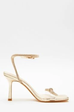 Gold Bow Heeled Sandals -Women Clothing Sales Store 00100039713 ZS