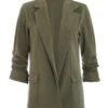 Petite Khaki Ruched Sleeve Blazer -Women Clothing Sales Store 00100039752 ZM