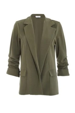 Petite Khaki Ruched Sleeve Blazer